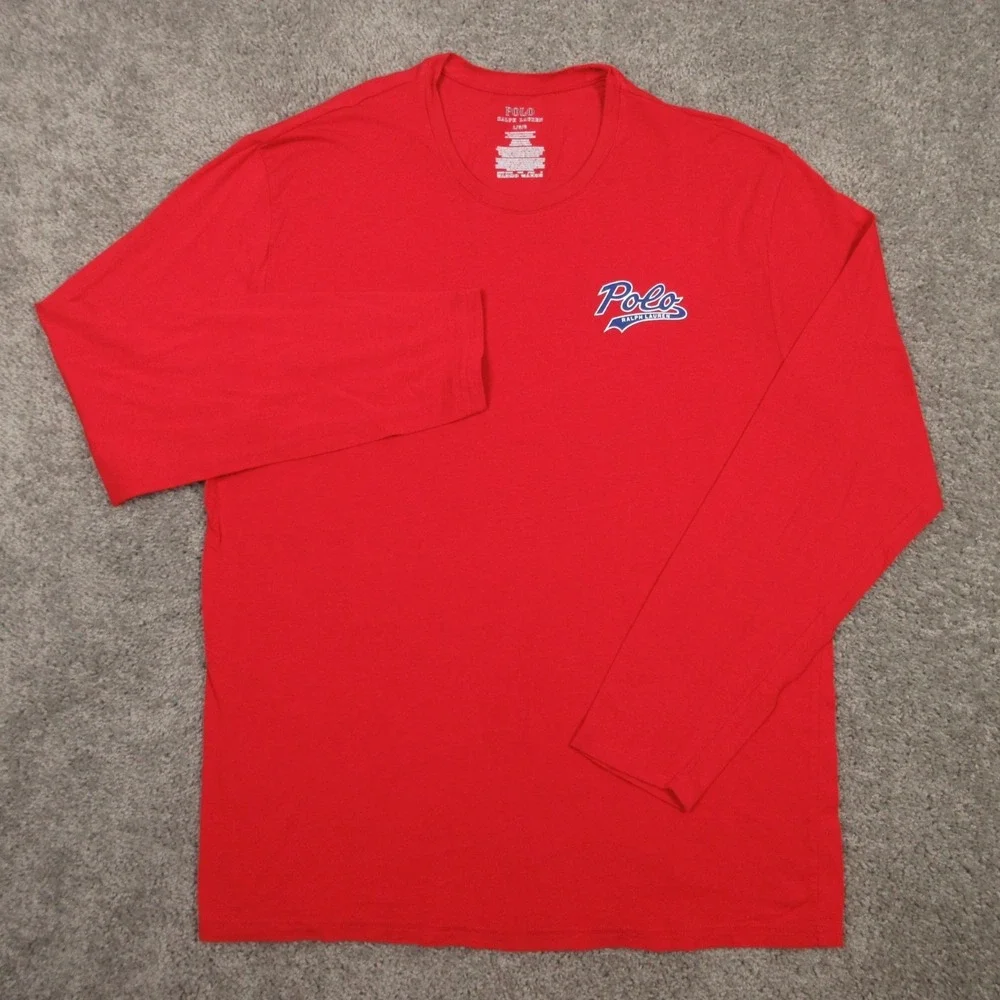 Polo Ralph Lauren Shirt‎ Mens Large Red Long Sleeve Script Logo Performance Flex